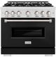 ZLINE Classic 36" Satin Stainless Steel Pro Style Gas Range with Black Matte Door-0