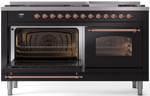Ilve® Nostalgie II Series 60" Glossy Black Pro Style Dual Fuel Range-2