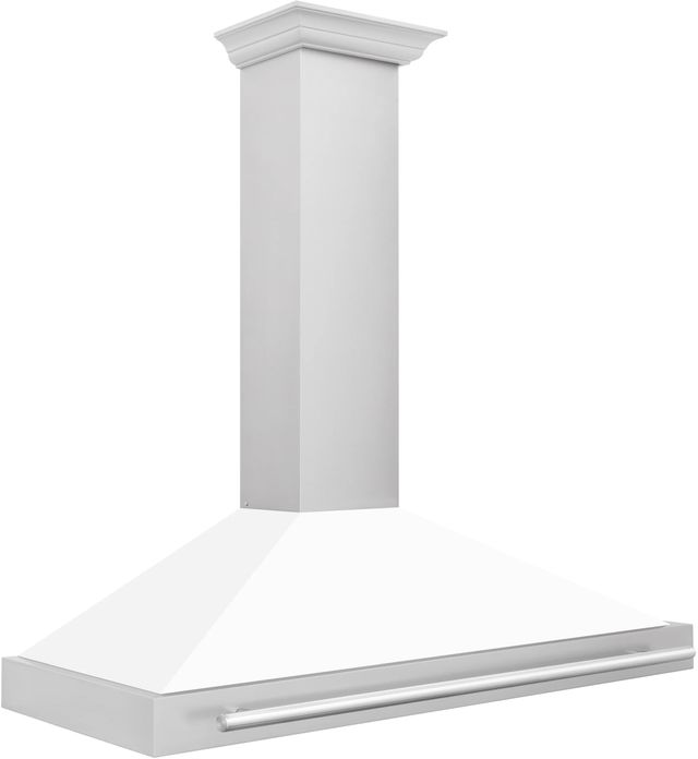 ZLINE 48" Fingerprint Resistant Satin Stainless Steel Convertible Wall Mount Range Hood with White Matte Shell and Stainless Steel Handle-3