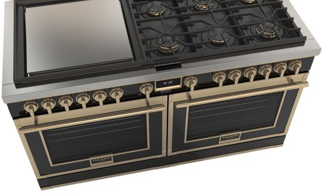 Fulgor Milano® Evoque 400 Series 60" Glossy Black Pro Style Dual Fuel Hybrid Range with Brushed Brass Trim -3
