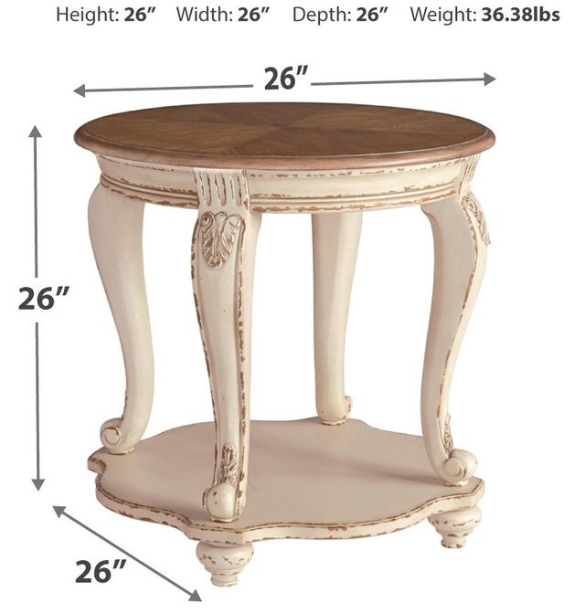 Signature Design by Ashley® Realyn Distressed Wood Round End Table with Chipped White Base-2
