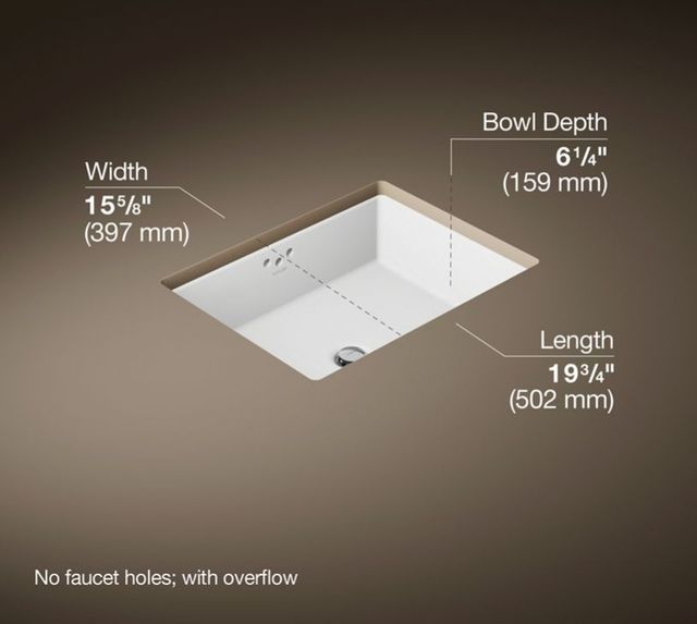 Kohler Kathryn® White 19.75" Rectangular Undermount Bathroom Sink with Glazed Underside-3