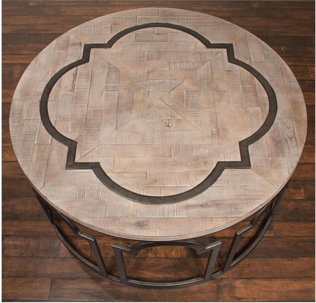 Riverside Furniture Estelle Washed Gray Round Coffee Table with Black Base-1