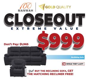 Cheers by Man Wah Reclining Sofa with FREE Matching Recliner!