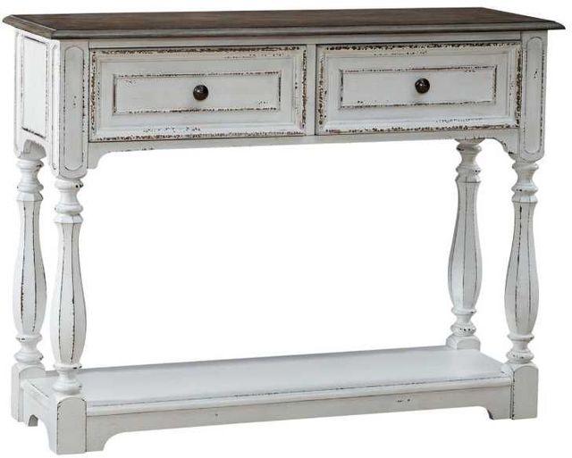 Liberty Furniture Magnolia Manor Weathered Bark Hall Console with Antique White Base-0