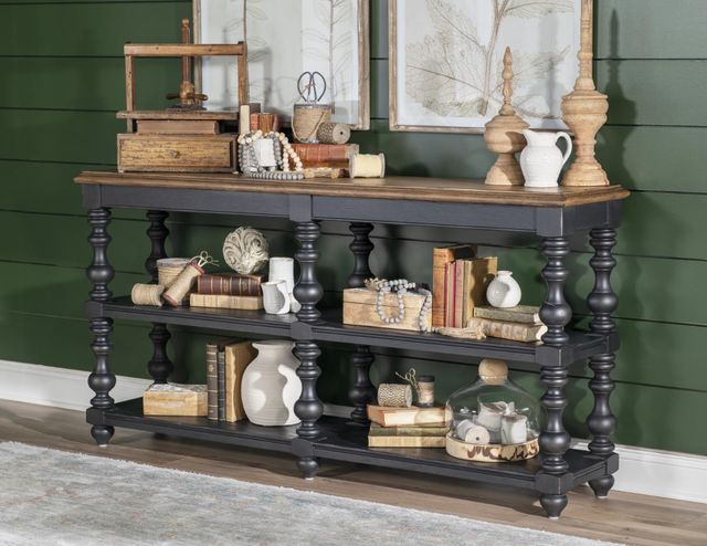 Legacy Classic Vintage Market Barnwood Oak Console Table with Kettle Black Base-4
