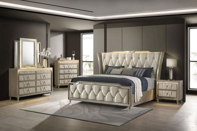 Coaster® Lorient Camel/Ivory California King Upholstered Panel Bed with LED-1