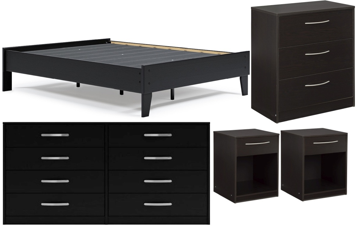 Signature Design by Ashley® Finch 5-Piece Black Queen Platform Bed Set