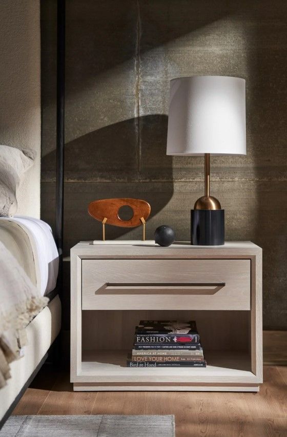 Universal Explore Home™ New Modern Astrid White Oak Drawer Nightstand-1