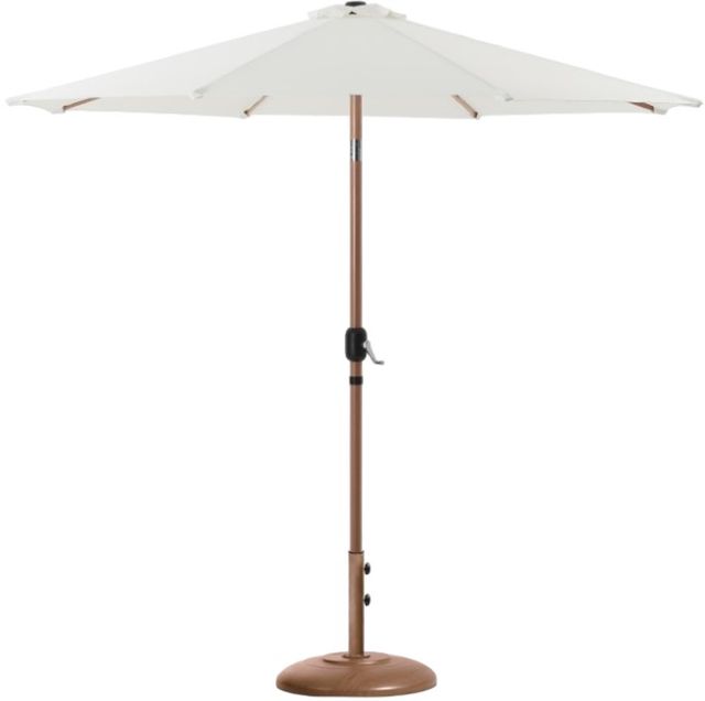 Meridian Furniture Fiji White/Teak Aluminum Outdoor Patio Umbrella and Round Base-0