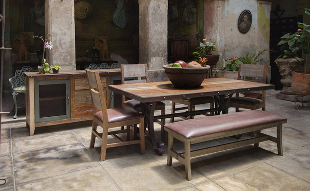 International Furniture Direct Antique Brown Dining Table with Iron Base-1