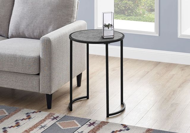 Monarch Specialties Inc. 24"H Grey Stone Look Accent Table with Black Metal Base-3