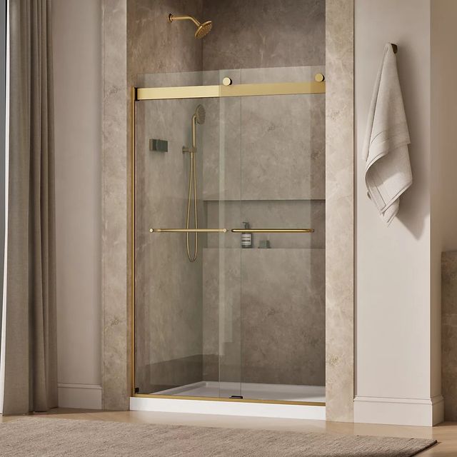 KOHLER Levity® Vibrant Brushed Moderne Brass 74" x 45" - 48" Sliding Shower Door-1