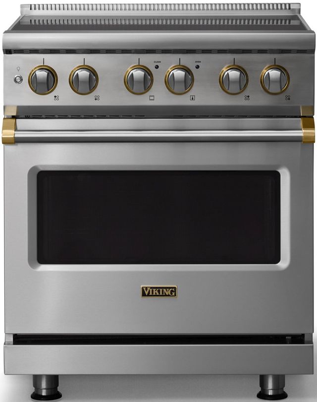 Viking® 5 Series 30" Stainless Steel Pro Style Induction Range with Brushed Brass Trim-0