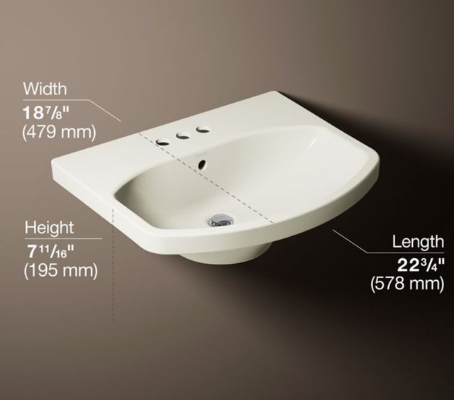Kohler Cimarron® Biscuit 22.75" Centerset Faucet Holes Rectangular Pedestal Bathroom Sink-2