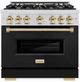 ZLINE Classic Series Autograph Edition 36" Stainless Steel Pro Style Dual Fuel Range with Black Matte Door and Polished Gold Accents-0