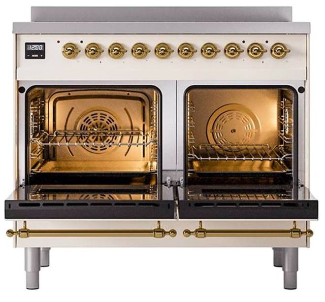 Ilve® Nostalgie II Noblesse 40'' Antique White Pro Style Induction Range with Brass Trim-2