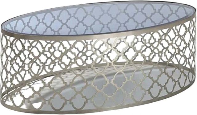 Decor-Rest® Furniture LTD Quatrefoil Glass Top Coffee Table with Pewter Base-0