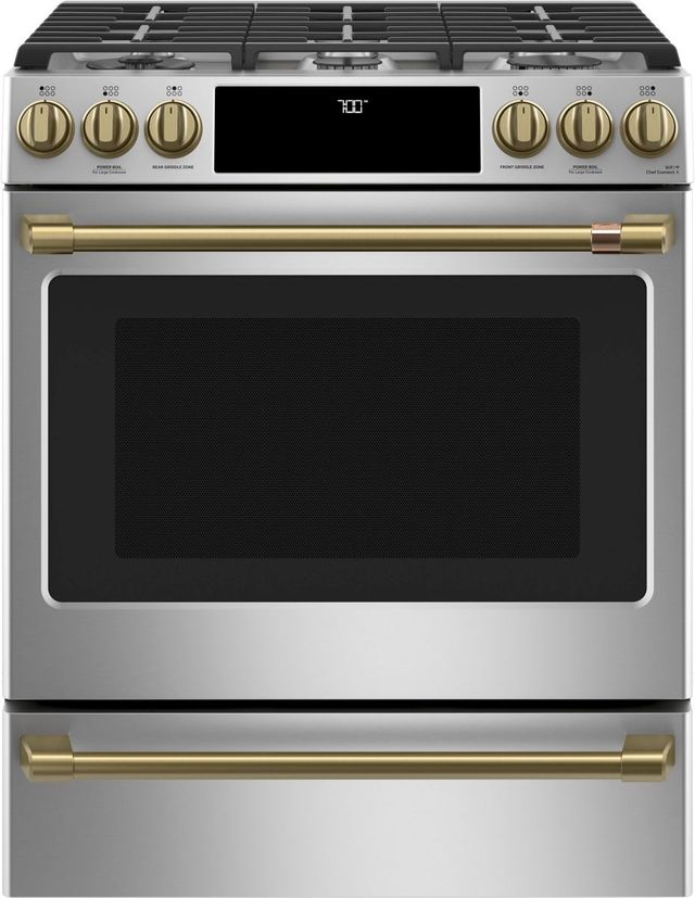 Café™ Brushed Brass Front Control Gas Knobs and Handle Kit-2