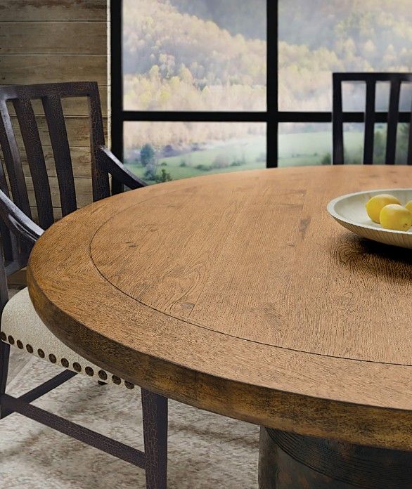 Hooker® Furniture Big Sky Vintage Natural Round Dining Table with Charred Timber Base-3