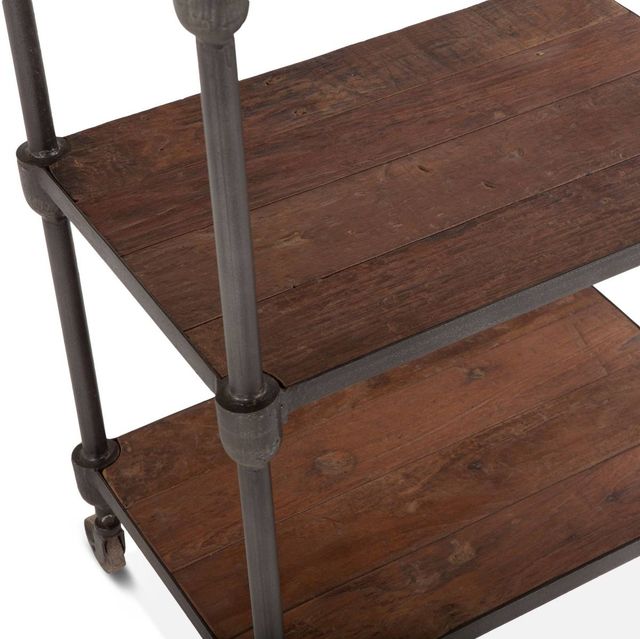 Home Trends & Design Industrial Teak Weathered Walnut Wheeled Bookshelf Wheeled-3