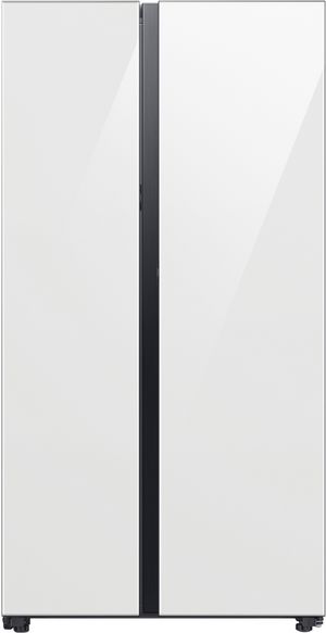 front view of the Samsung Bespoke 36 in. 28.0 Cu. Ft. White Glass Side-by-Side Refrigerator