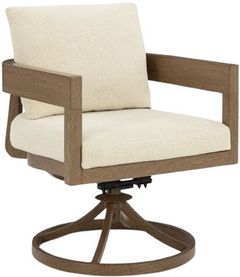 Signature Design by Ashley® Serene Bay Dark Brown/White Aluminum/Fabirc Outdoor Swivel Dining Chair with Cushion