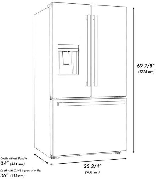 ZLINE Autograph Edition 36" 28.9 Cu. Ft. Stainless Steel Freestanding French Door Refrigerator with Dual Ice Maker and Champagne Bronze Modern Handle-2