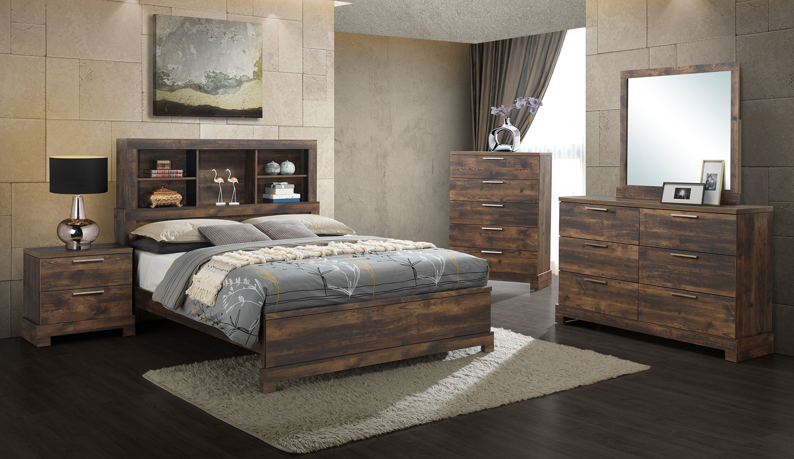 New Classic® Home Furnishings Campbell 5-Piece Ranchero Queen Bookcase Bed Set with Two Nightstands