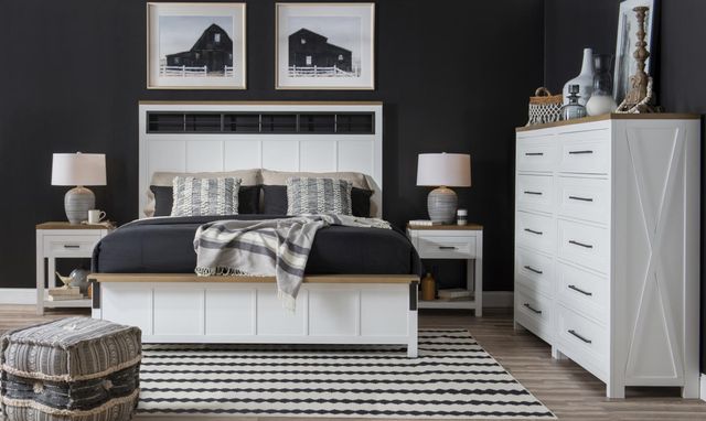Legacy Classic Franklin Natural White California King Window Panel Bed with Footboard Bench-1