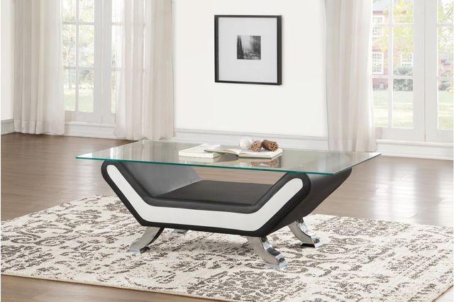 Homelegance® Veloce Glass Top Cocktail Table with Black and Chrome Base -1