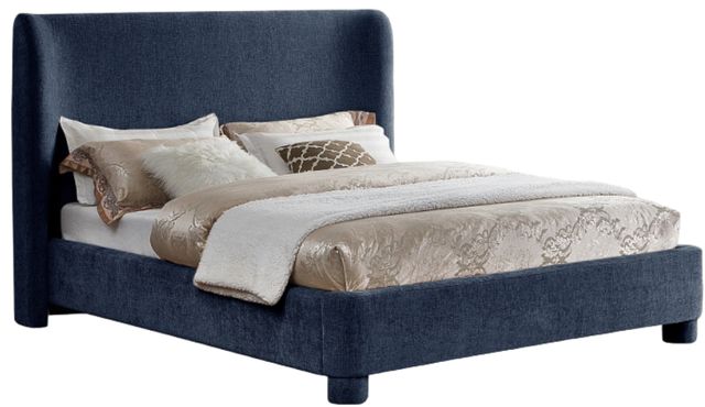 Meridian Furniture Penny Navy King Chenille Fabric Upholstered Panel Bed-0