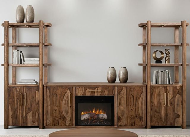 International Furniture Direct Balam Brown Entertainment Center with Fireplace-1