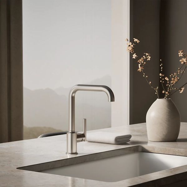 KOHLER® Purist® Vibrant Stainless Single-Handle Kitchen Sink Faucet-1