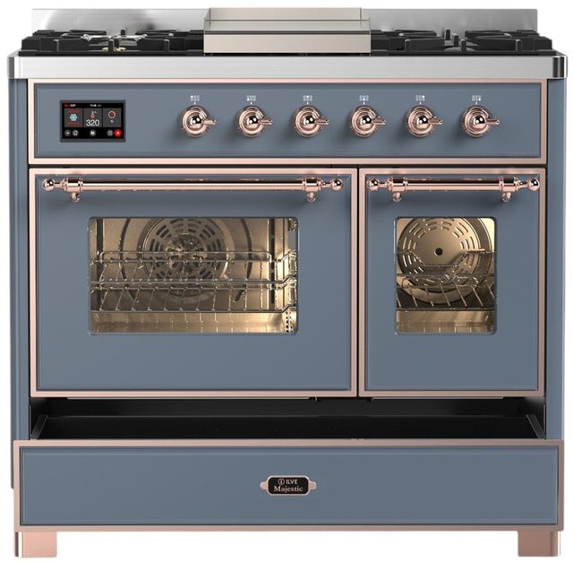 Ilve® Majestic III 40" Blue Gray Pro Style Dual Fuel Natural Gas Range with Triple Glass Door and Copper Trim-2