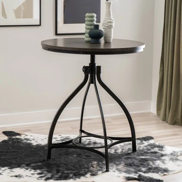Powell® Haywood Gray Wooden Top Bar Table with Steel Base-1