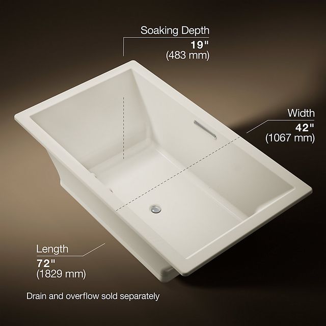 KOHLER® Underscore® Biscuit 72" x 42" Drop-In Heated Bubble Massage™ Air Bath with Bask® Heated Surface-3