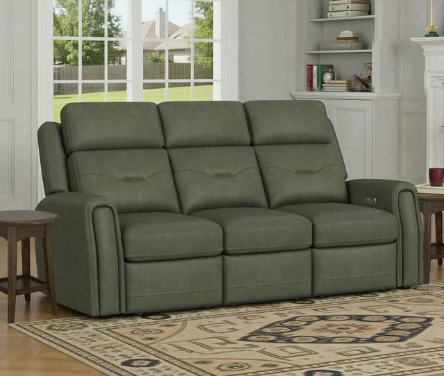 Flexsteel® Felix Forest Green Leather Power Reclining Sofa with Power Headrest and Lumbar-1