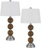 Cal® Lighting & Accessories Stacked Orb 2-Piece Brushed Steel/Justic Oak Table Lamp Set-0