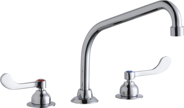 Elkay Chrome 8" Centerset Concealed Deck Faucet with 10" High Arc Spout and 4" Wristblade Handles-0