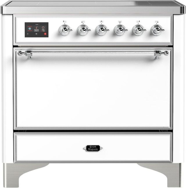 Ilve® Majestic III 36" White Pro Style Induction Range with Solid Door and Chrome Trim-0