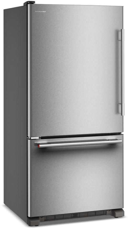 KitchenAid® 33" 22 Cu. Ft PrintShield® Stainless Steel Bottom Freezer Refrigerator with Left Door Swing-1