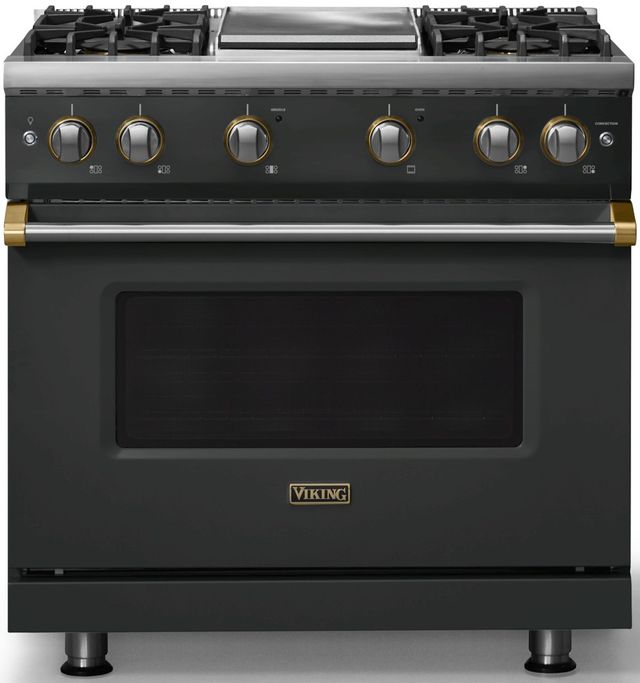 Viking® 5 Series 36" Antique Bronze Pro Style Gas (LP) Range with Brushed Brass Trim-0