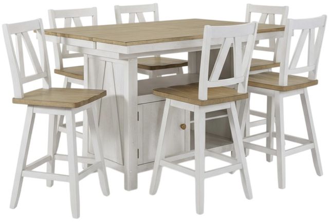 Liberty Furniture Lindsey Farm 7-Piece Sandstone/Weathered White Gathering Table Set-0