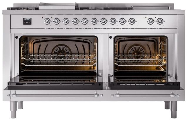 Ilve® Nostalgie II Series 60" Stainless Steel Pro Style Dual Fuel Range-1