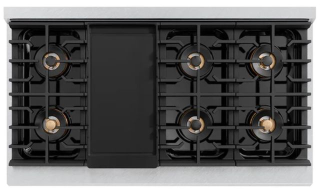 ZLINE Autograph Edition Paramount 48" 6.7 Cu. Ft. Satin Stainless Steel Gas Range with 8 Burner DuoPro™ Cooktop, Dual Ovens, White Matte Doors and Polished Gold Accents-3