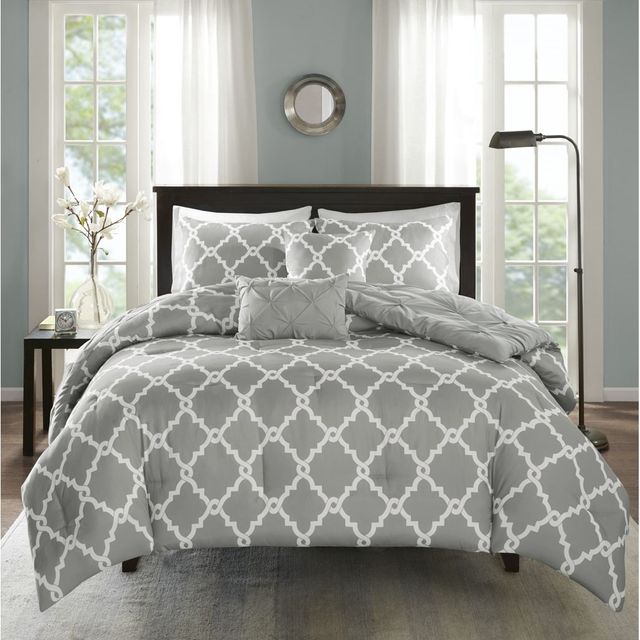 Olliix by Madison Park Essentials 5 Piece Grey King/California King Kasey Reversible Comforter Set-2