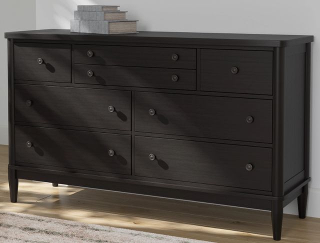 A modern black dresser in a bedroom A modern black dresser in a bedroom