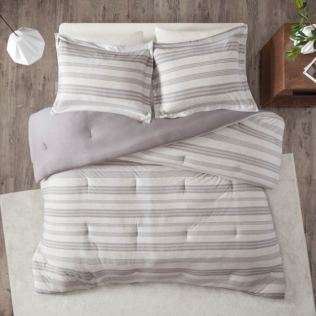 Olliix by Urban Habitat Cole Grey Full/Queen Stripe Ultra Soft Cotton Blend Jersey Knit Comforter Set-0