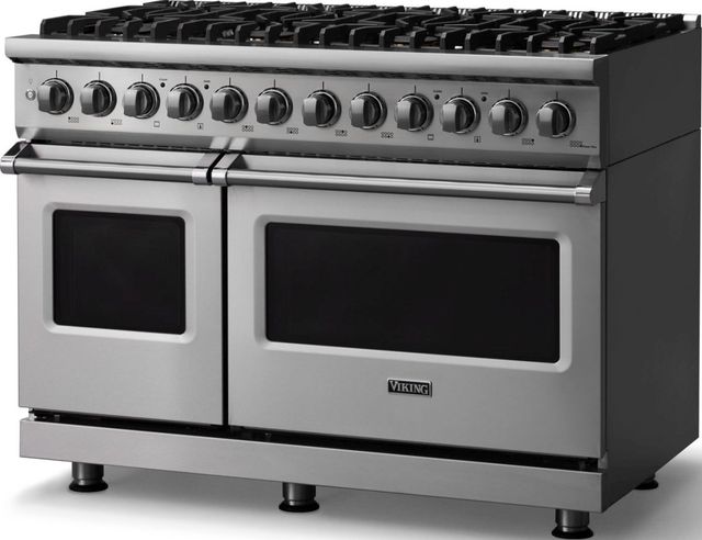 Viking® 5 Series 48" Stainless Steel Pro Style Dual Fuel (NG) Range with Polished Chrome Trim-3